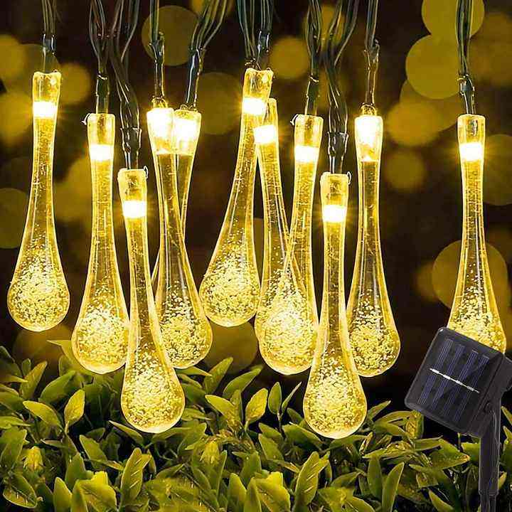 Solar Powered IP44 Waterproof Colorful Fairy String Lights Water Drop-shaped Christmas Ambient String Lights for Outdoor Parties