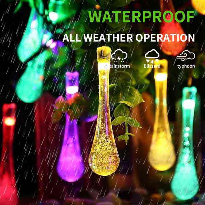 Solar Powered IP44 Waterproof Colorful Fairy String Lights Water Drop-shaped Christmas Ambient String Lights for Outdoor Parties - Image 2