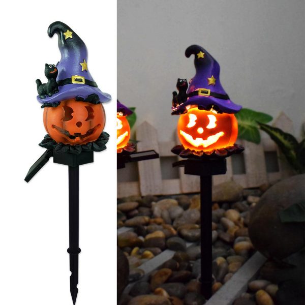 New Outdoor Solar Powered LED Pumpkin Lantern Waterproof Resin Crafts for Garden Halloween Decor Small Ground Plug - Image 6