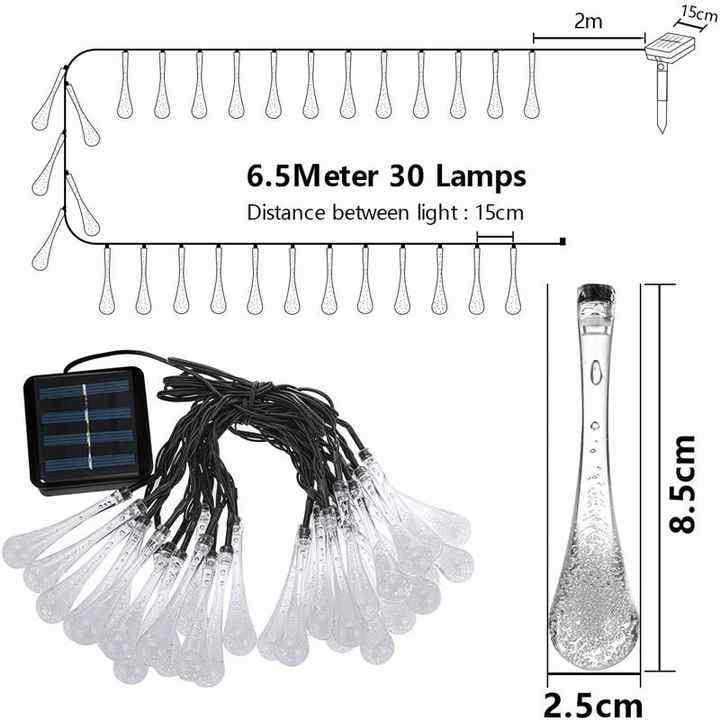 Solar Powered IP44 Waterproof Colorful Fairy String Lights Water Drop-shaped Christmas Ambient String Lights for Outdoor Parties - Image 3