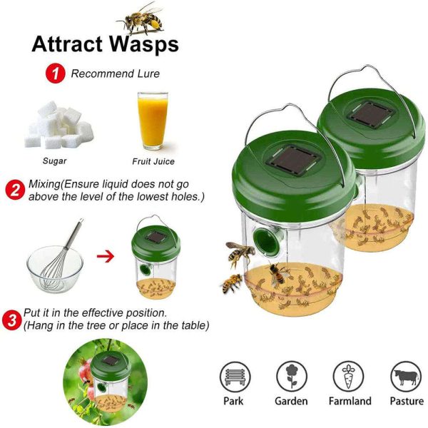 Solar Powered UV LED Light Bee Trap Reusable Outdoor Hanging Hornets Yellow Jacket Catcher for Pest Control - Image 4