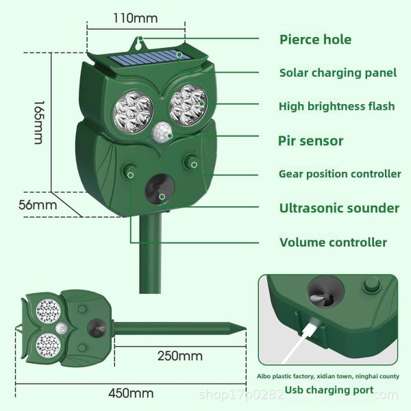 IP65 Solar LED Light Source New Infrared Sensor Ultrasonic Dog Snake Bird Mouse Repeller Solid ABS Material for Animals - Image 4