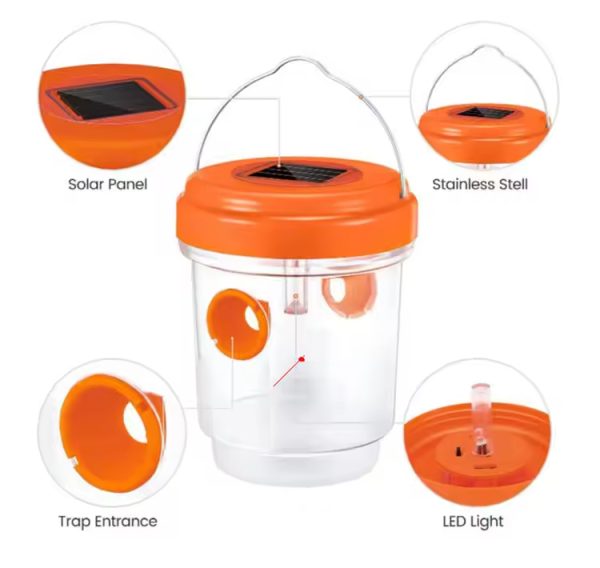 Solar Powered UV LED Light Bee Trap Reusable Outdoor Hanging Hornets Yellow Jacket Catcher for Pest Control - Image 3