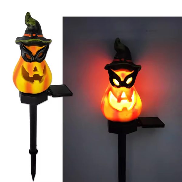 New Outdoor Solar Powered LED Pumpkin Lantern Waterproof Resin Crafts for Garden Halloween Decor Small Ground Plug - Image 3