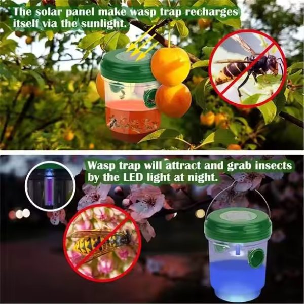 Solar Powered UV LED Light Bee Trap Reusable Outdoor Hanging Hornets Yellow Jacket Catcher for Pest Control - Image 2