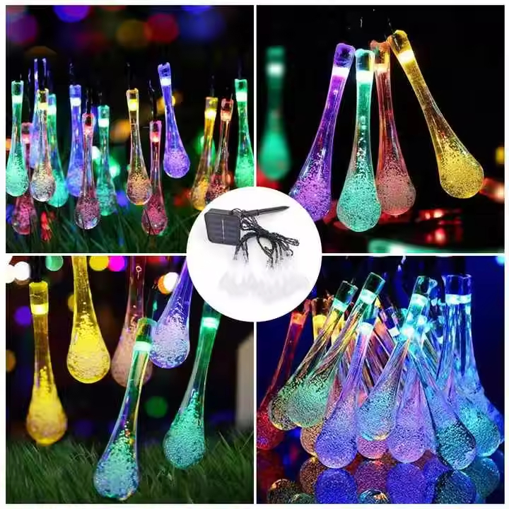 Solar Powered IP44 Waterproof Colorful Fairy String Lights Water Drop-shaped Christmas Ambient String Lights for Outdoor Parties - Image 5