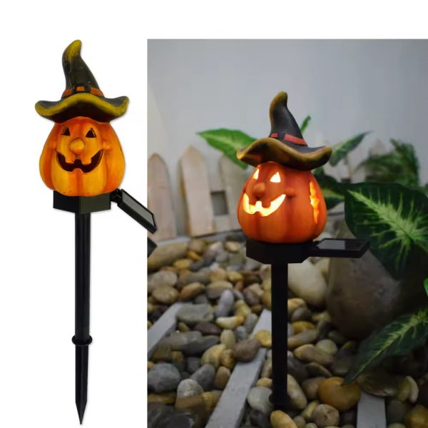 New Outdoor Solar Powered LED Pumpkin Lantern Waterproof Resin Crafts for Garden Halloween Decor Small Ground Plug - Image 2